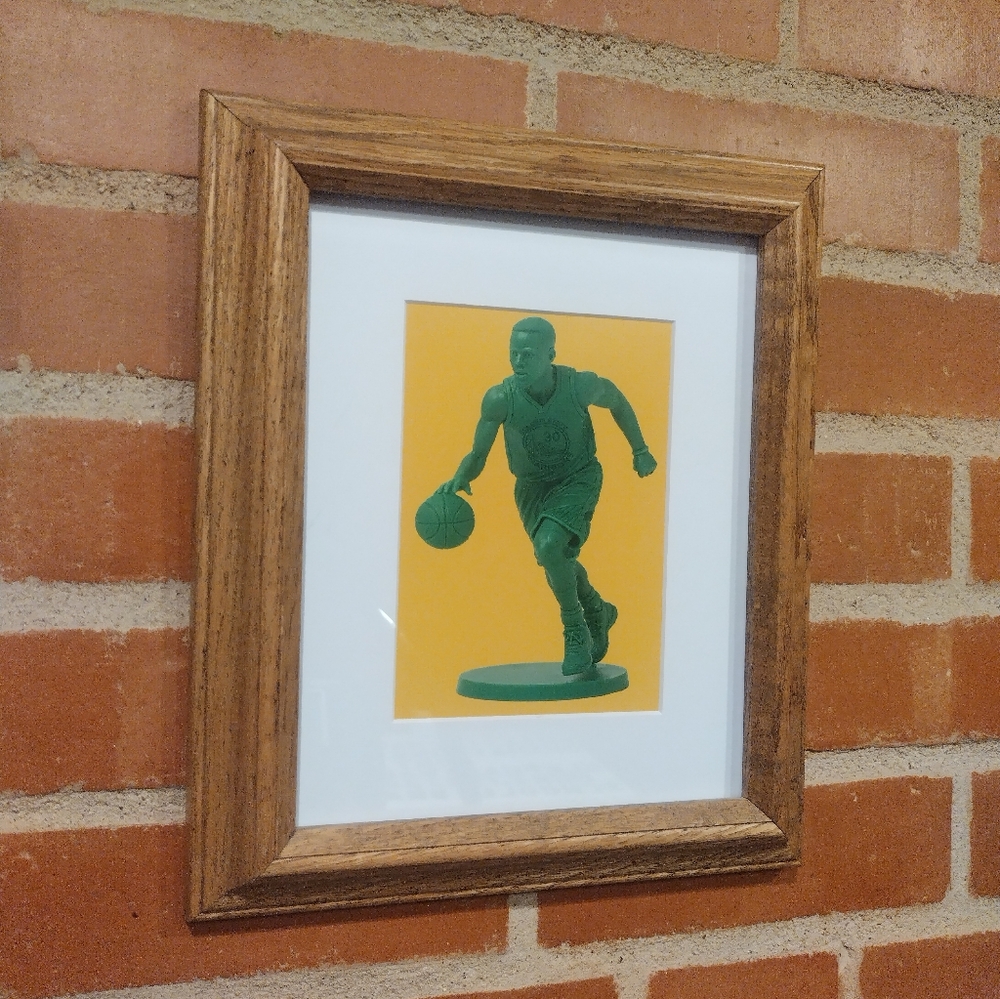 Steph Curry Golden State Warriors Retro NBA Plastic Army Man Framed Art Print
